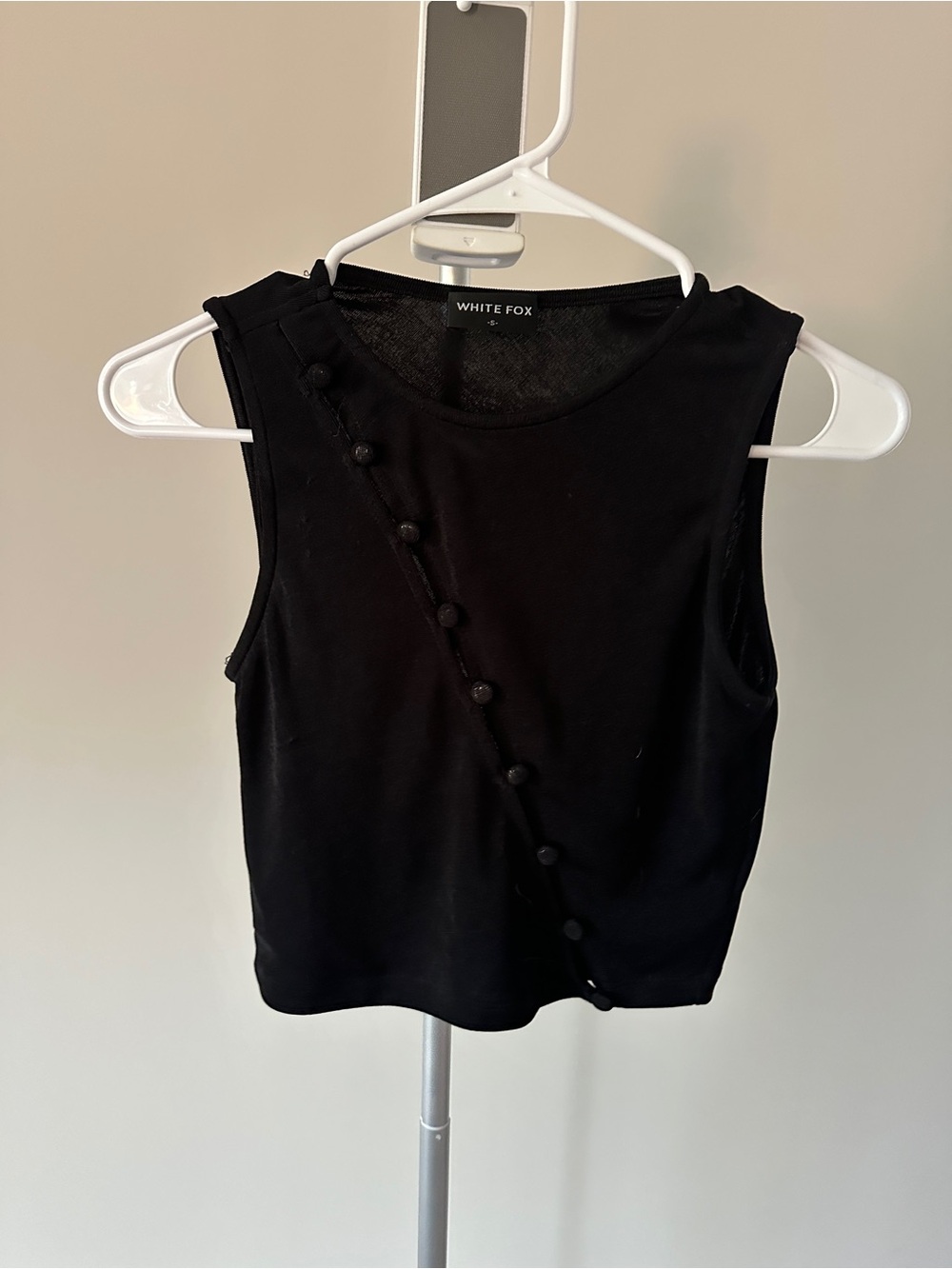 White Fox Boutique Black Diagonal Button Tank